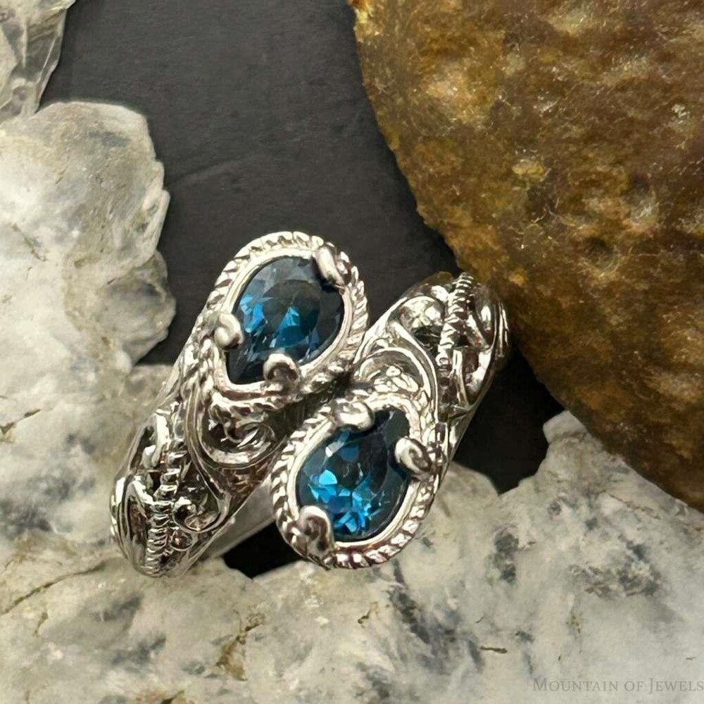 Carolyn Pollack Sterling Silver Faceted London Blue Topaz Bypass Ring For Women